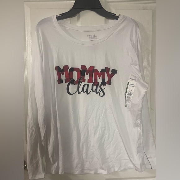 🔴 3/$12 White 'Mommy Claus' Maternity Long Sleeve Shirt! NWT! Size XL! - Picture 3 of 7